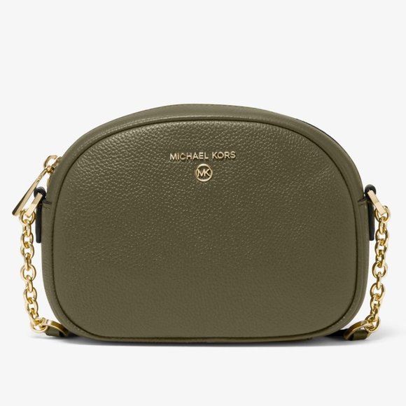 New Michael Kors Jet Set Charm Small Oval Camera Crossbody Pebble Leather Olive